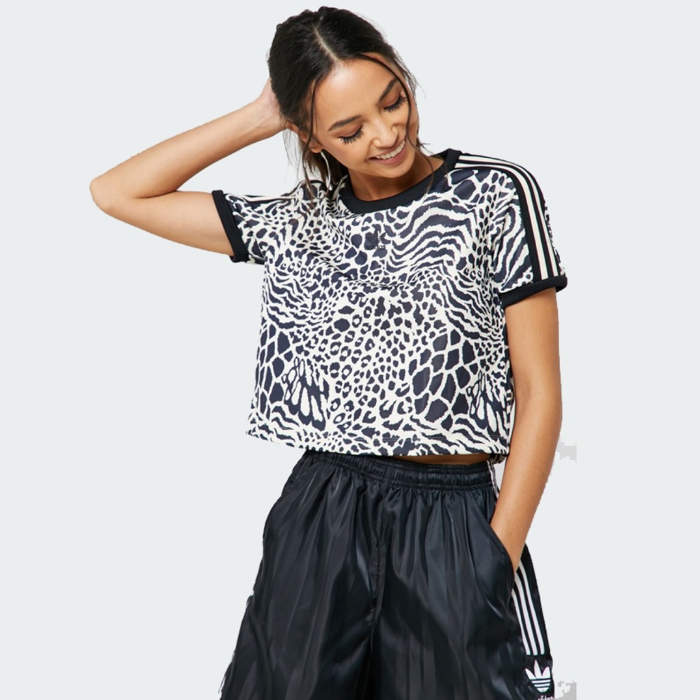 Adidas Monochrome Animal Print Crop Top